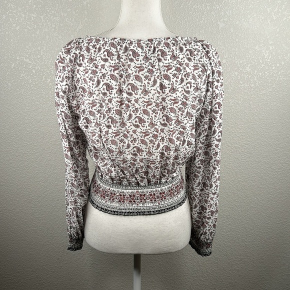 H&M White Floral Boho Long Sleeve Flowy Top Size 2 Small - Picture 5 of 7